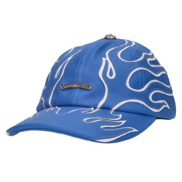 クロムハーツ スクロールラベル付きフレイムレザーキャップ 中古 SJ02 CHROME HEARTS（クロムハーツ） 帽子 スクロールラベル付きフレイム