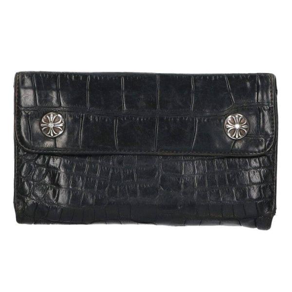 クロムハーツ   WAVE ALLIGATOR ウェーブアリゲーター 2ダイヤクロスボールボタンアリゲーターレザーウォレット財布 中古 SJ02 CHROME HEARTS（クロムハーツ） 財布 ウェーブアリゲーター 2ダイヤ