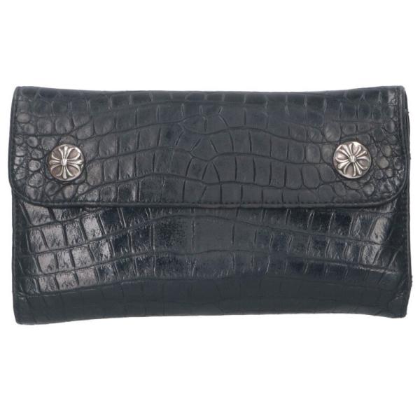 クロムハーツ   WAVE ALLIGATOR ウェーブアリゲーター クロスボールボタンアリゲーターレザーウォレット財布 中古 SS07 CHROME HEARTS（クロムハーツ） 財布 WAVE ALLIGATOR ウェーブ