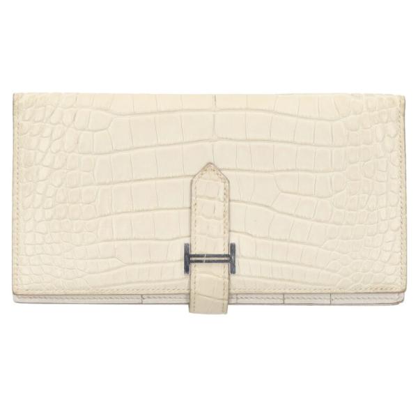 エルメス   ベアンスフレ  □O刻印 SV金具アリゲーターマット財布 中古 GZ14 HERMES（エルメス） 財布 ベアンスフレ □O刻印 SV金具アリゲーター