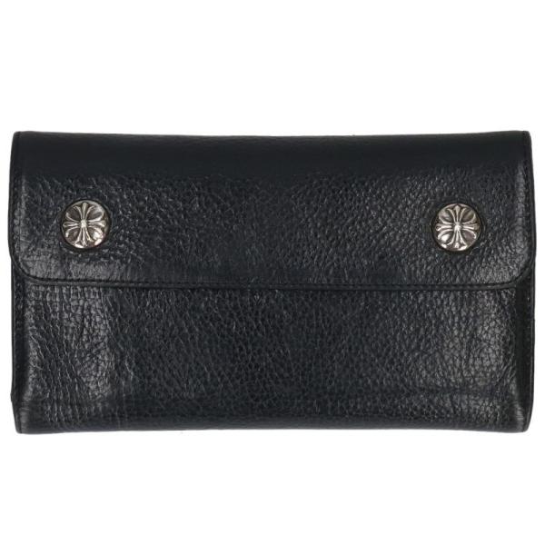 クロムハーツ   WAVE CROSS PATCH ウェーブ クロスパッチ付クロスボタングリッターレザーウォレット財布 中古 OS06 CHROME HEARTS（クロムハーツ） 財布 WAVE CROSS BALL ウェーブ クロス