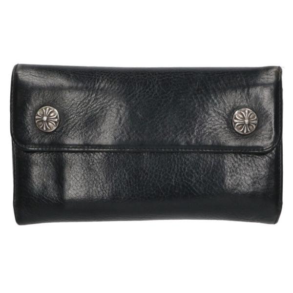 クロムハーツ   WAVE CROSS PATCH ウェーブ マルチクロスパッチ付クロスボールボタンレザー財布 中古 OK15 CHROME HEARTS（クロムハーツ） 財布 WAVE CROSS BALL ウェーブ クロス