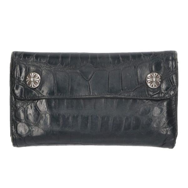 クロムハーツ   WAVE ALLIGATOR ウェーブアリゲーター クロスボタンアリゲーターレザーウォレット財布 中古 SS07 CHROME HEARTS（クロムハーツ） 財布 WAVE ALLIGATOR ウェーブ