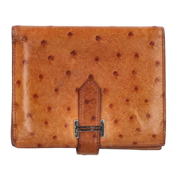 美品　 エルメス　ペアンクラッシック　オーストリッチ 口I刻印　箱あり　中古品 HERMES（エルメス） 財布 ベアンコンパクト A刻印 オーストリッチ財布