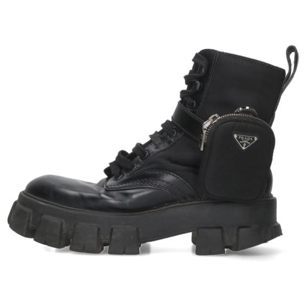 プラダ サイズ:6.5  2UE007 ポーチ付きレザーコンバットブーツ 中古 BS99 PRADA（プラダ） サイズ:6.5 2UE007 ポーチ付きレザーコンバットブーツ