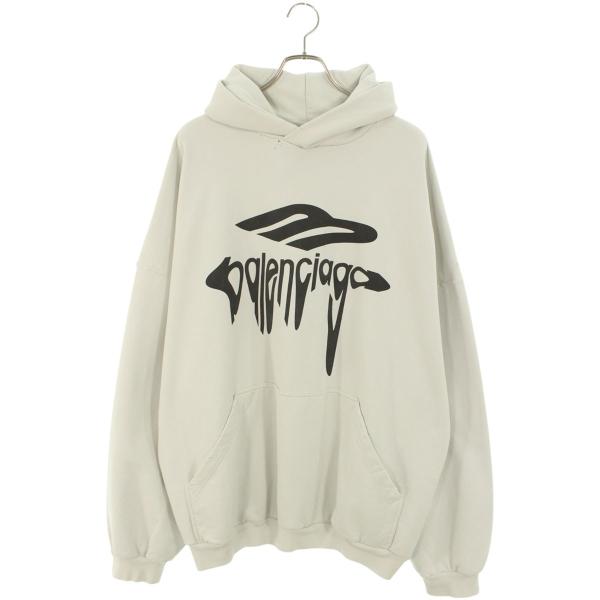 バレンシアガ サイズ:M  25SS  803265 TRVS9 ダメージ加工ロゴプルオーバーパーカー 中古 SB01 BALENCIAGA（バレンシアガ） パーカー サイズ:M 25SS 803265 TRVS9