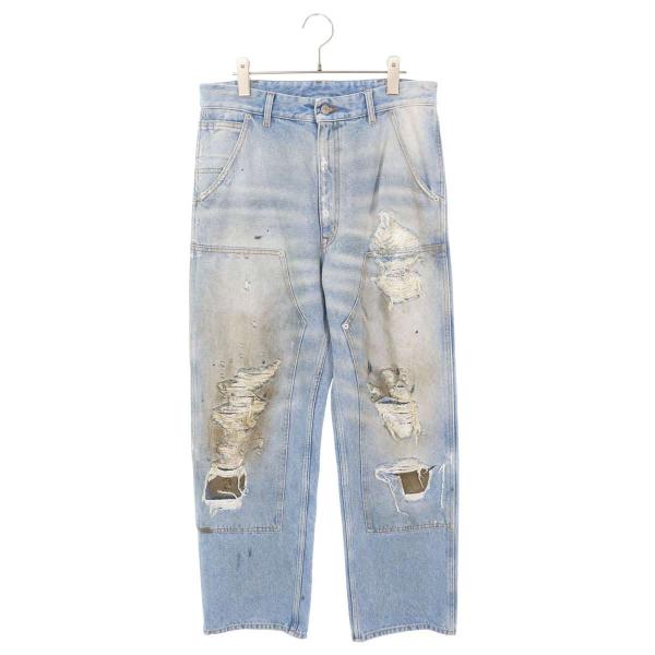 エムエムシックス サイズ:32インチ  25SS  SH2LA0017 クラッシュリペアダスト加工デニムパンツ 新古品 SB01 MM6 エムエムシックス サイズ:32インチ 25SS SH2LA0017 クラッシュ