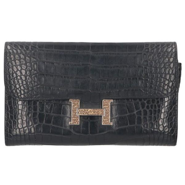 エルメス   コンスタンスロング D刻印 SV金具アリゲーターマット リザード長財布 中古 GZ14 HERMES（エルメス） 財布 コンスタンスロング D刻印 SV金具