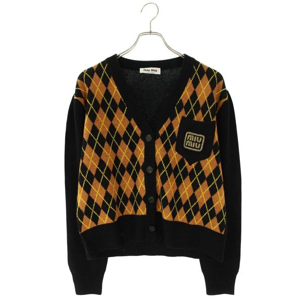 ミュウミュウ サイズ:42  MMF873 アーガイルウールクロップドカーディガン 新古品 SB01 miu miu（ミュウミュウ） サイズ:42 MMF873 アーガイルウール