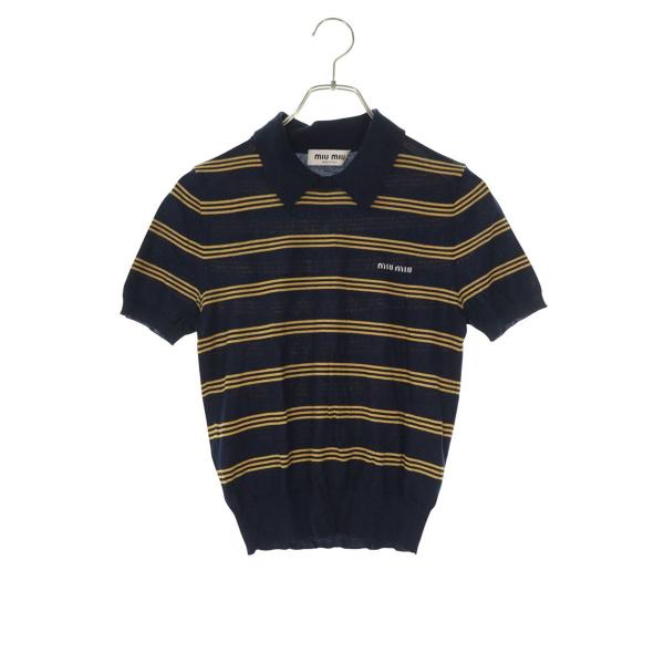 ミュウミュウ サイズ:38  MMLA18 S000 ロゴボーダー半袖ポロシャツ 中古 SB01 miu miu（ミュウミュウ） サイズ:38 MMLA18 S000 ロゴボーダー半袖