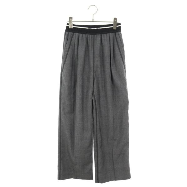 ミュウミュウ サイズ:38  25SS  MP1630 ウエストロゴ刺繍グレンプレイドロングパンツ 中古 SB01 miu miu（ミュウミュウ） サイズ:38 25SS MP1630 ウエストロゴ刺繍