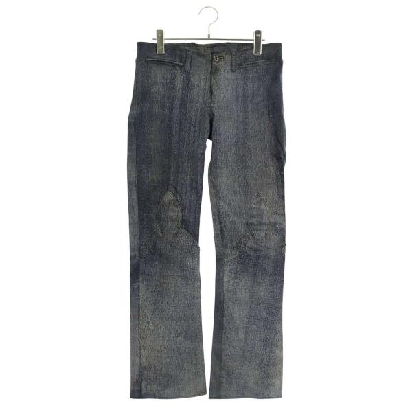 クロムハーツ サイズ:2  LTHR PANTS フレアニーレザーロングパンツ 中古 SJ02 CHROME HEARTS（クロムハーツ） ロングパンツ サイズ:2 LTHR PANTS