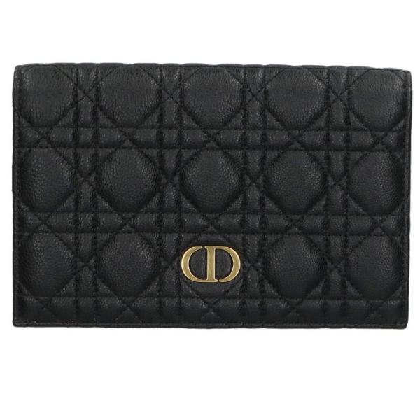 【美品】Christian Dior レザー 折財布 ブラック CDロゴ 型押し Christian Dior（クリスチャン・ディオール） Caro Xl Slim Wallet CD