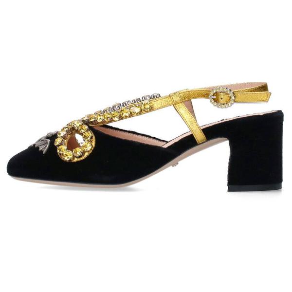 代引き不可】 GUCCI パンプス こうもりモチーフ ラインストーン ベロア