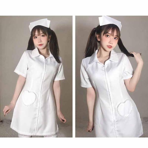 ハロウィン ナース服 コスプレ衣装 仮装 ナース 看護婦 制服 ワンピース 白 ピンク フルセット ハロウィン コスチューム 文化祭