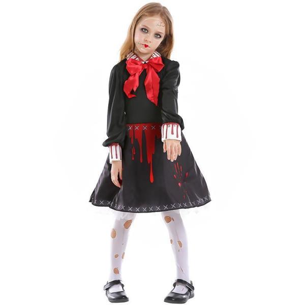 ハロウィン 衣装 ゴースト 怖い衣装 子供用 悪魔 ホラーセラミック人形 魔法使い キッズ 女の子 呪われた人形 血痕 プリントドレスダーク 魔女
