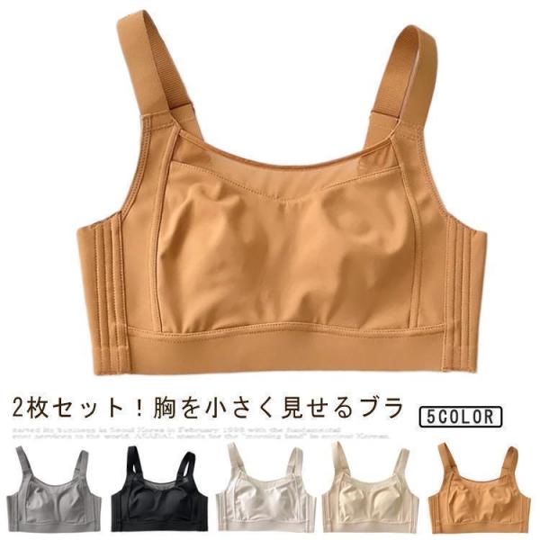 下着 ブラジャー 胸を小さく見せるブラ 2枚セット 大きいサイズ 無地 シンプル ナイトブラ スッキリ 胸を小さく見える フルカップ 背中 スッキリ