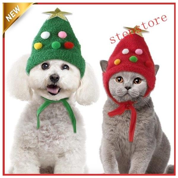 猫用アクセサリー 犬の帽子　可愛い猫服 クリスマスコスチューム 猫の服 ネコウエア サンタクロース衣装 キャット仮装 ペット帽子赤 緑 二点