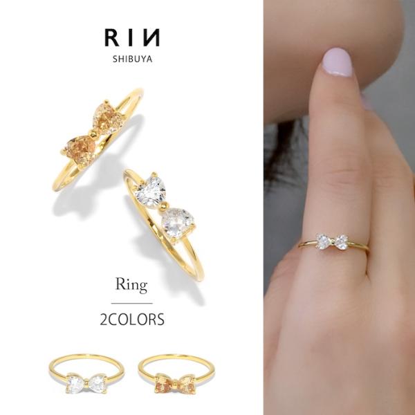 凛 RIN 指輪 レディース リング リボン キラキラ 細いデザイン 16k