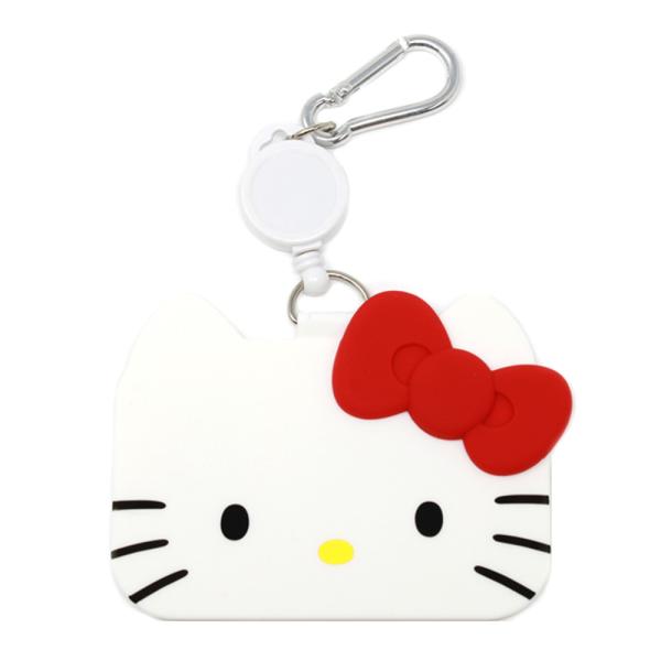ハローキティ パスケース リール付き シリコン ホルダー カラビナ カード IC 定期 ケース 入れ キャラクター かわいい おしゃれ サンリオ