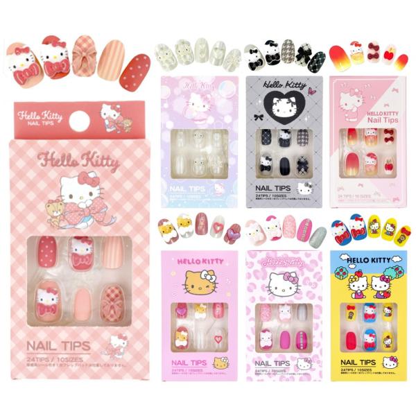 ハローキティ ネイルチップ 24枚入 貼って剥がせる パーツ シール付き 接着剤 キャラクター かわいい おしゃれ ギフト サンリオ