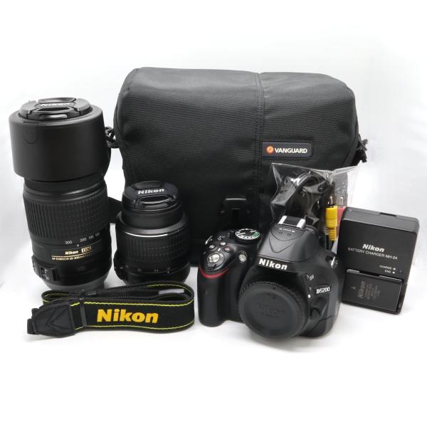 Nikon D5200 ダブルレンズ＋おまけ（かばん等） 極上美品 S数2500》 デジタル一眼レフカメラ NIKON D5200 ダブルズーム