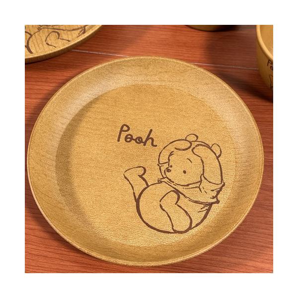 ディズニー／くまのプーさん ラウンドプレートL 木目調 樹脂食器 88012 / 寝ころび プーさん