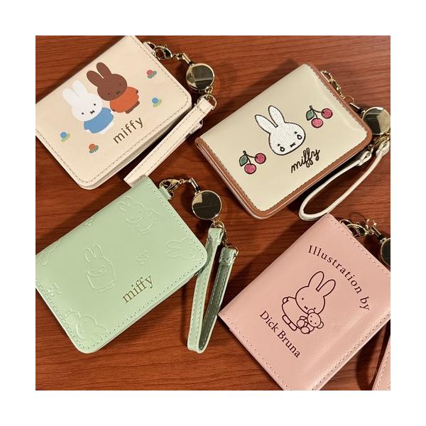 送料無料 MIFFY/ミッフィー オープンパスケース DBM-3351-4 /おはな グリーン さくらんぼ ピンク エンボス 刺繍 ワンポイント箔押し