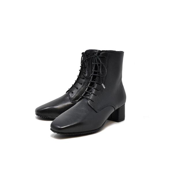 レディース 本革 ブーツ 5843 ブラック 黒 3E レースアップ ショート