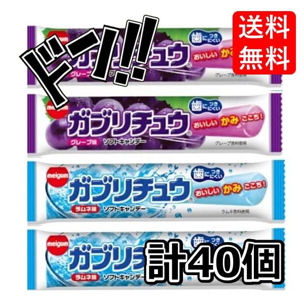 「商品情報」「主な仕様」【セット内容】ガブリチュウ2種40本（グレープ味20本、ラムネ味20本）【ガブリチュウとは】ガブリチュウはバータイプの噛んで食べられるソフトキャンデーです。「がぶり！」と食べられるボリューミーなサイズと独特な食感、フ...