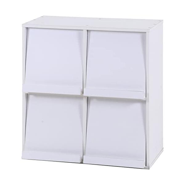 他サイト： 不二貿易 ディスプレイラック 本棚 幅80×奥行46.5×高さ85cm ホワイト 4マス フラップ扉 サイドボード マガジンラック 86034の商品画像