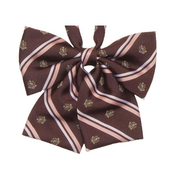 JKスタイルにマストなストライプリボンが2色展開！えんじ色×ピンクラインで旬のおしゃれを完成☆「パリジェンヌ」素材：ポリエステル100%リボン：上羽根の横幅約13cm、ワンタッチで着脱可能なフック付き、首回りの長さは調節可能。