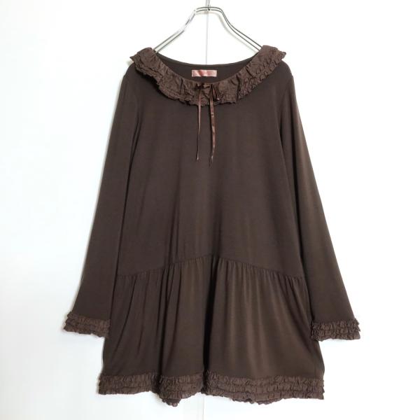 ピンクハウス 総レース 長袖 ワンピース 二枚仕立て サテンリボン