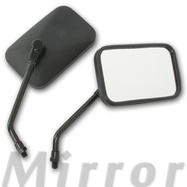 汎用 スクエアミラー 角型 ショートステーミラー マットブラック 艶消し黒 取り付けネジ10mm 左右2個セット  バックミラー サイドミラー 補修