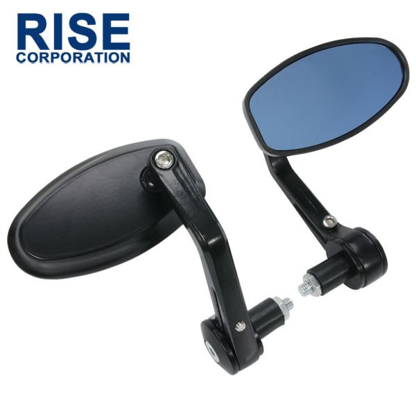 汎用 オーバルバーエンドミラー ブラック マットブラック 左右セット ブルーレンズ バイク バイクミラー オートバイ ミラー カスタム パーツ バーエンド