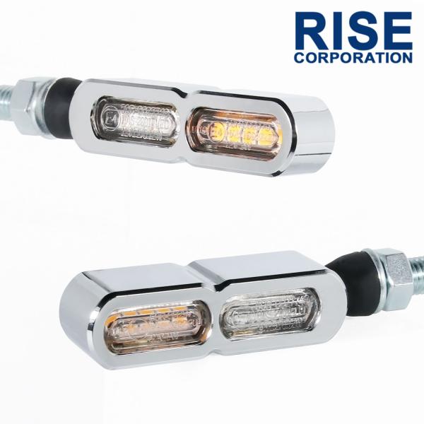 テールライト付 マイクロミニウインカー ダブル リア用 LED 車検対応 クローム メッキ クリア レンズ 12V 汎用 アルミ製 左右セット バイク カスタムパーツ