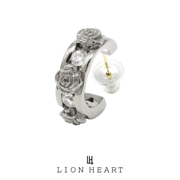 ライオンハート The Roxanne ローズ＆ストーン フープピアス パラジウム仕上げ 14E4SVP13 LION HEART 18Kポスト ロクサーヌ シルバー 1点売り 片耳用