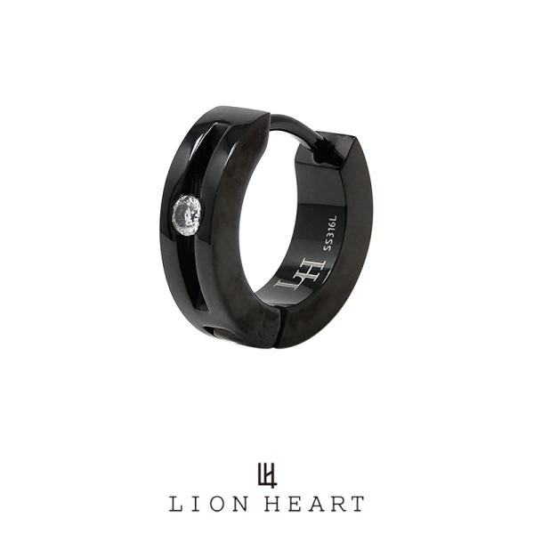 ライオンハート LH-1 フープピアス 1ストーン サージカルステンレス(ブラック) LHMP001N LION HEART 1点売り 片耳用 シンプル 誕生日 プレゼント メンズ