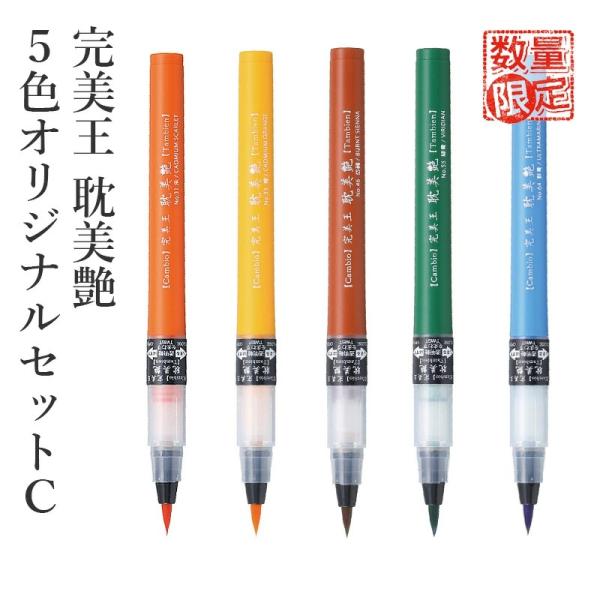 筆ペン 呉竹 完美王 耽美艶 5色オリジナルセットC