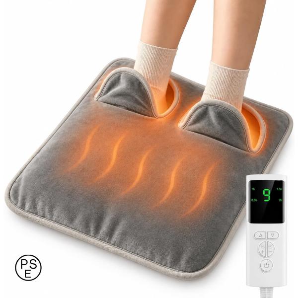 足元ヒーター フットウォーマー 【6秒速暖・両面加熱】電気足温器 9段階温度調節＆タイマー付き 36〜55℃ 省エネ 過熱保護 丸洗い可 ふわふわ あったかグッズ