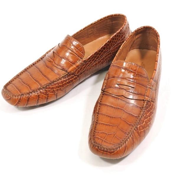サントーニ Santoni クロコ型押しレザー ドライビングシューズ