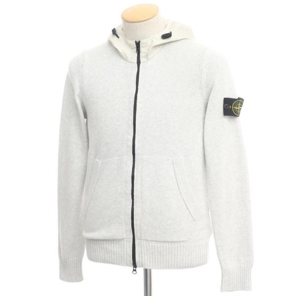 ストーンアイランド STONE ISLAND コットン 切替 ジップアップ ニット パーカー ライトグレー S[APD]