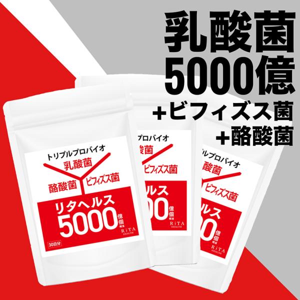 3袋セット FK-23 乳酸菌 5000億個 酪酸菌 200万個 ビフィズス菌 10億個 国産サプリ 日本製 GMP 製造 プロバイオティクス リタヘルス5000 特許 取得済み乳酸菌