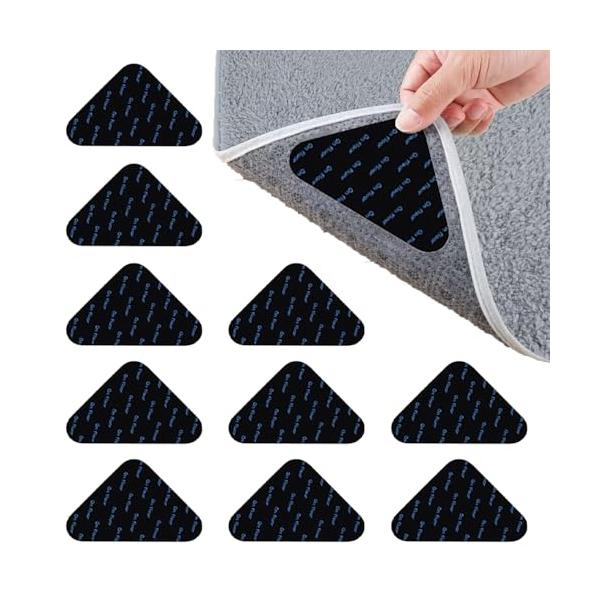 下敷き滑り止めサイズ:115x90mm、厚さ2mm、材質:PU、10個セット。三角形の形をしているので、カーペットやマットの四隅にぴったりフィットし、ズレを防ぎます。貼りたい場所に合わせて使え、ハサミで簡単に好きな形とサイズにカットでき、簡...