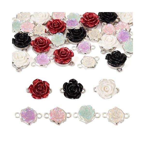 Beadthoven 約28個/箱 バラ ローズ リンクコネクター 合金樹脂