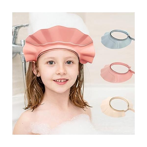 眼科医推奨 21スピードサイズ調整可能な子供用シャワーキャップ 大人用 子供用 介護用 快適性，色違いのシャワーキャップ3個セット，調節可能なシャンプーハット 子供，防水シャンプーキャップ、バスルームアクセサリー，目の保護 かわいい入浴 水...