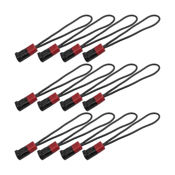 特徴 小 細い コード 径約1.2mm 滑り止め 顆粒 軽量 で荷物増量ゼロ、芯入りで10kg耐荷重 優れた素材 コード部素材：ポリエステル UV耐性 持ち手部素材：樹脂 丈夫 耐久性  仕様 12/48個セット 、カラー：黒赤、0.5g/...
