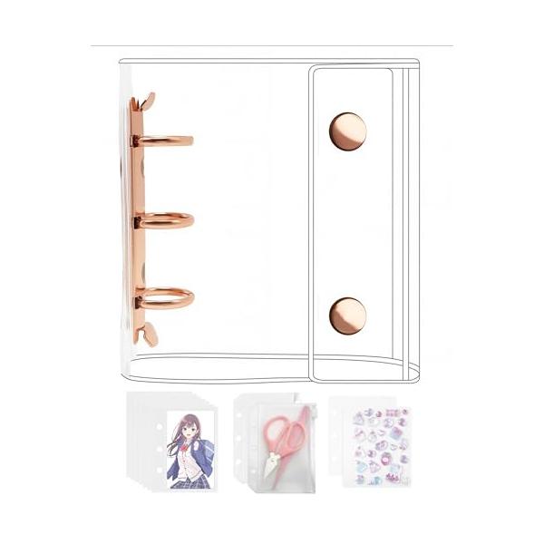 A8サイズのミニバインダー 手のひらサイズ   セット内容：?カードポケットリフィル 3層構造/プラスチックシート *20枚 ?チャック付きボケット*2枚 ?下敷き*2枚。内寸約6.8cm*9.2cmのカードスリーブで、一般的な各種トレカや...