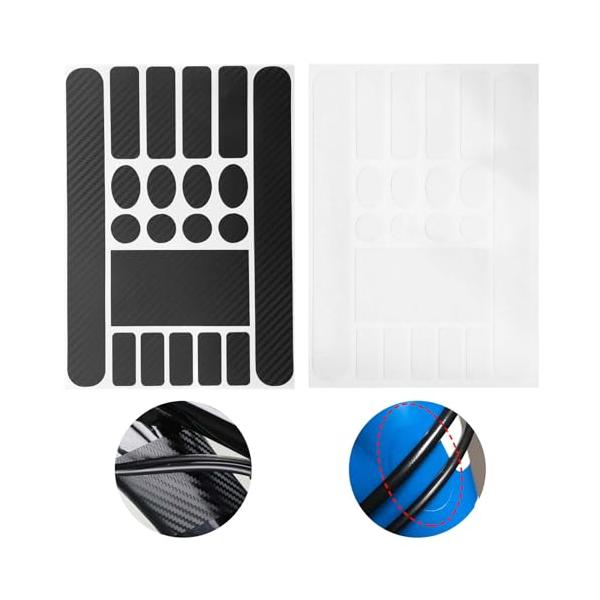 * 商品仕様 サイズ：約18*25cm 具体的なサイズについては画像をご参照ください 、カラー：ブラック*透明、数量：2枚入り。* 高品質な素材 この自転車保護シールは高品質のPVC素材で作られており、カーボンファイバー風のストライプと透明...