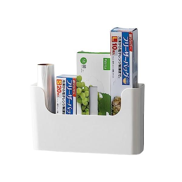 ラップ収納にちょうどいい大きさ ラップなどが収納できる壁掛けホルダーです。冷蔵庫の横などに設置すれば料理中や片付けの際サッと取れて便利です。 穴あけ不要 付属のテープで設置するだけなので取り付け簡単。穴あけ不要なので賃貸など穴が開けられない...